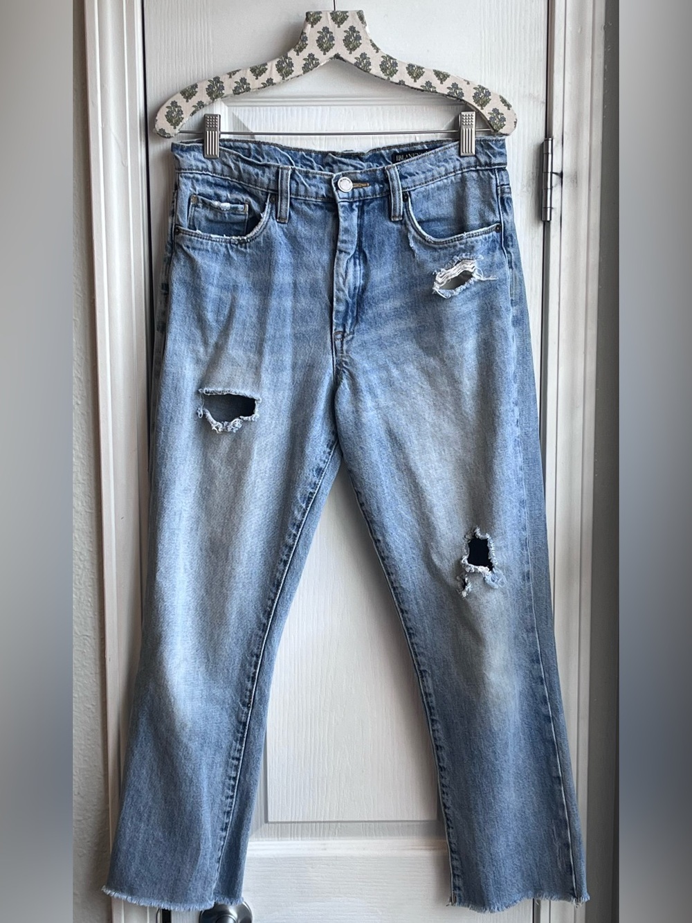 BLANK NYC High-Rise Straight Leg Distressed Raw Hem Jeans Light Wash Size 29